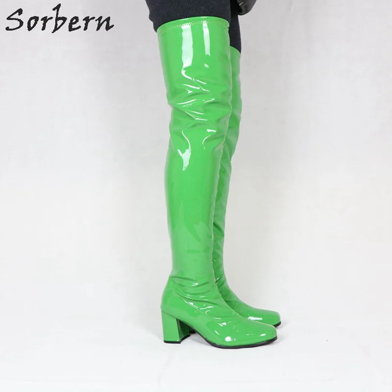 Sorbern Custom расклешённые сапоги женские квадратные носки 70 S GOGO сапоги женские до середины бедра высокие сапоги блочный каблук старинная обувь на квадратном каблуке