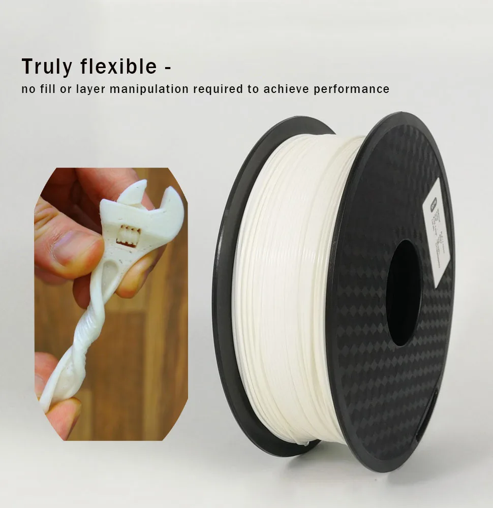 3D Printing Filament TPU Flexible Filament TPU Flex Plastic for 3D Printer 1.75mm 1KG 3D Printing Materials White