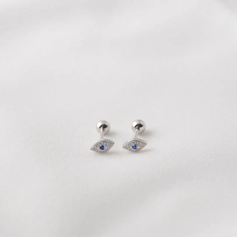 Женские серьги гвоздики из стерлингового серебра 925 пробы с голубым цирконием и