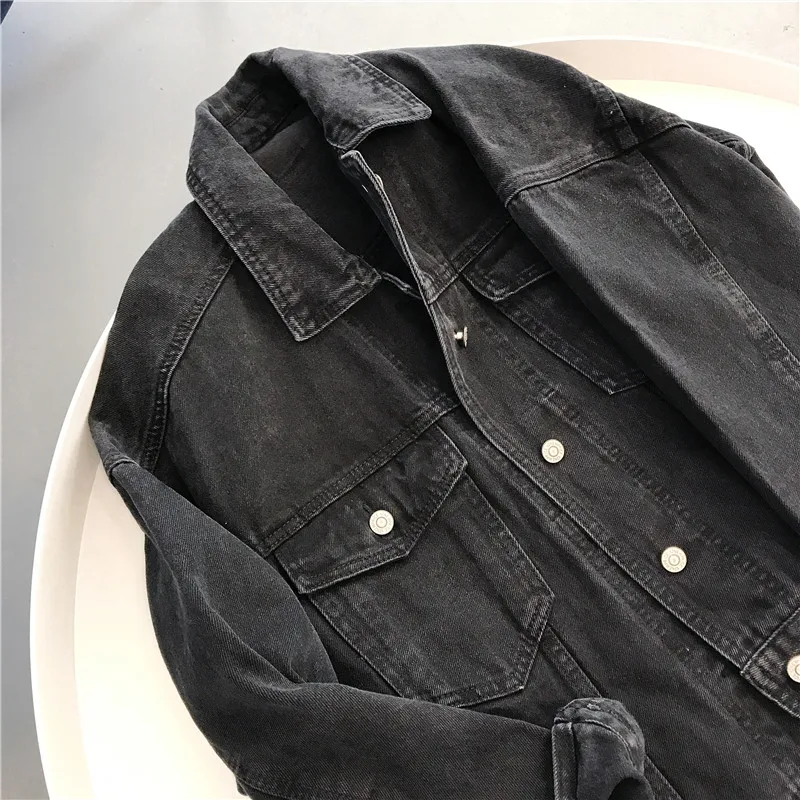 Fashion Women Jean Coats and Jackets Loose Casual Denim Jacket Vintage Streatwear BF Style Jeans Coat Black Color | Женская одежда