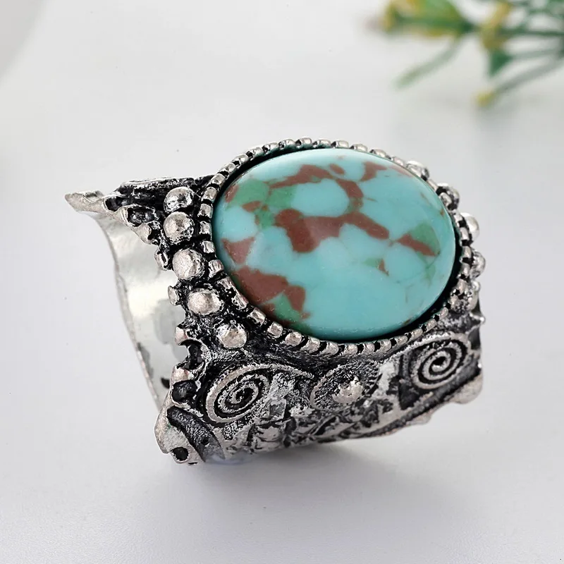 

classic Rings Jewelry Vintage Silver color Turquoises Rings for Tibet Women Anniversary Finger Ring Drop Shipping 30X748