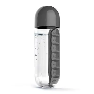 600 мл Bpa Free Tritan удобная пластиковая бутылка для воды с ежедневной коробкой для таблеток, органайзер, бутылки для питья, спорта, туризма - Цвет: Черный