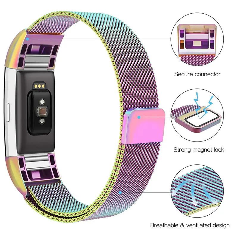 Хохлатая Миланская петля ремешок для часов для браслета FitBit Charge 2 Замена наручных часов браслет из нержавеющей стали ремень аксессуары