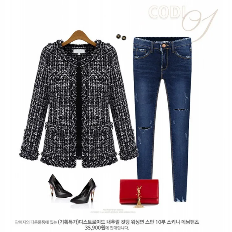 

tweed jacket coat ladies autumn / winter new high-end small fragrant wind beaded jacket a generation Woolen coat vestidos