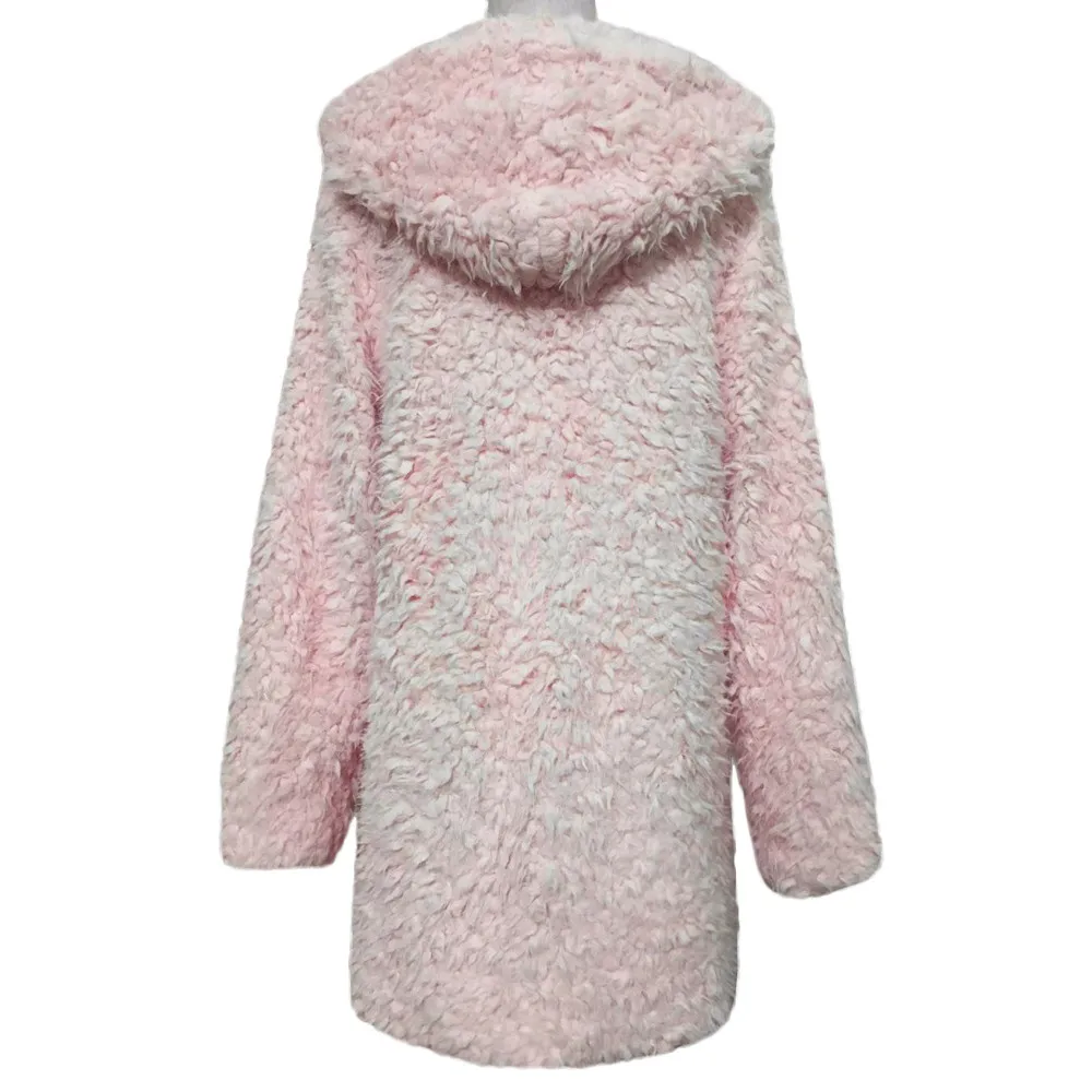 

Women Casual Faux Fur Overcoat Coat Female Nice Autumn Winter Elegant Warm Soft Outwear Hooded Cardigan Jacket Long Casaco