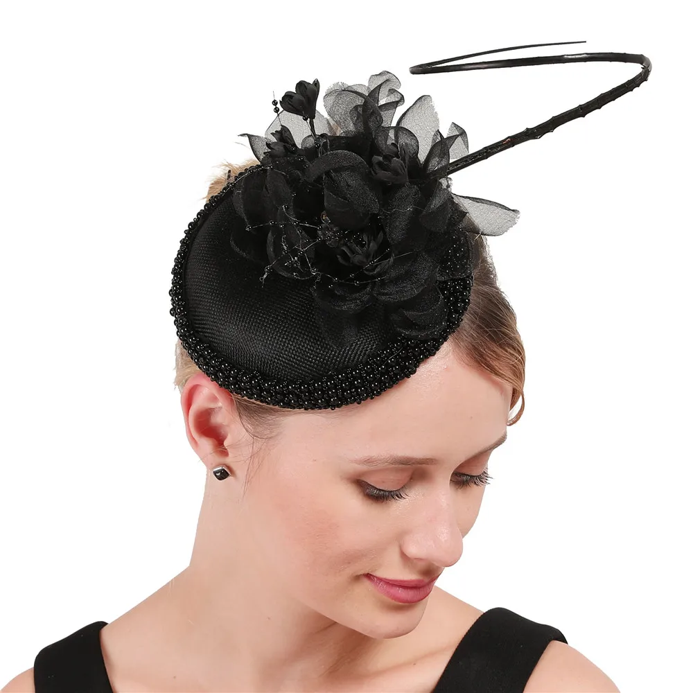 Винтажные Коктейльные церковные черные шляпы с перьями свадебные вуалетки