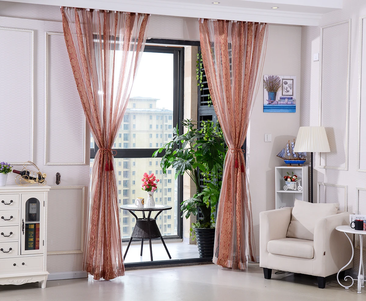 MYRU высококачественная прозрачная штора с вышивкой красная оконная в полоску для