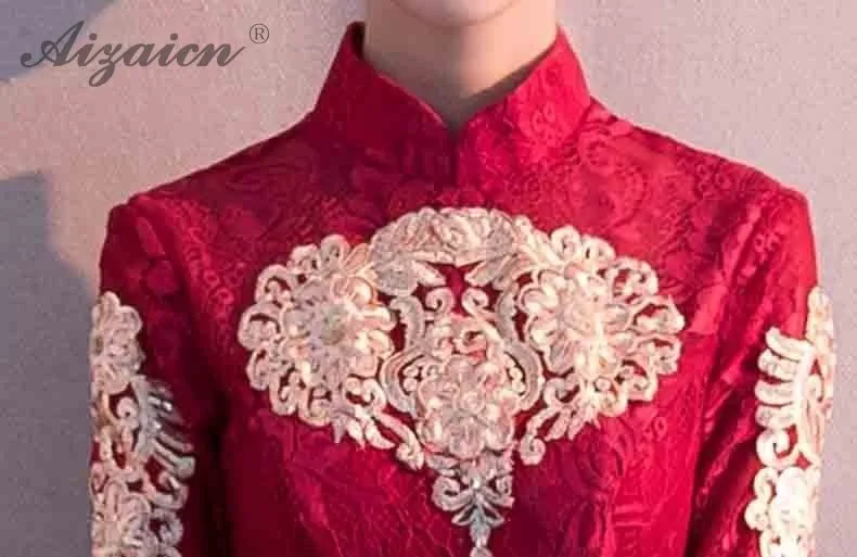 Chinoise Вечерние платья Длинные Qipao Свадебные невесты вышивка красный Традиционный ченсам китайское платье одежда Вечерние платья
