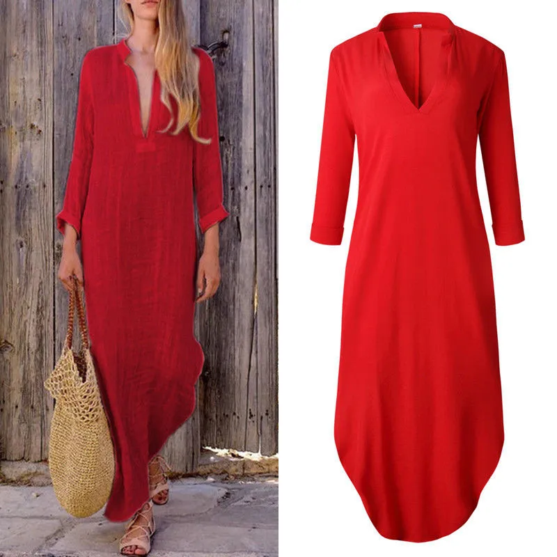 Vestidos 2018 модное осеннее платье с v-образным вырезом и рукавом три четверти женское