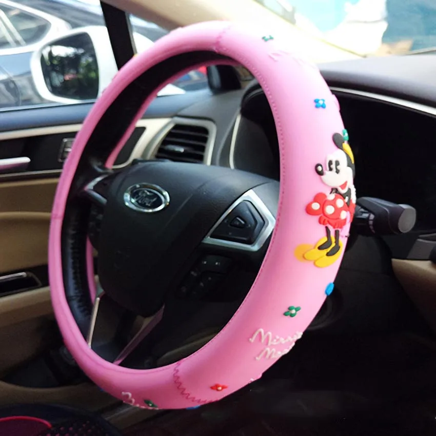 Мультяшный Веселый Микки Маус крышка рулевого колеса автомобиля для Unversal авто украшение интерьера автомобиля Стайлинг Аксессуары 38 см для женщин - Название цвета: pink