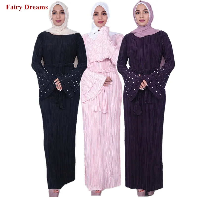 Женская мусульманская одежда Abayas розовое Фиолетовое Платье макси с