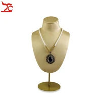 new large counter jewelry display bust gold pu necklace pendant holder mannequin with adjustable metal shelf window promotion