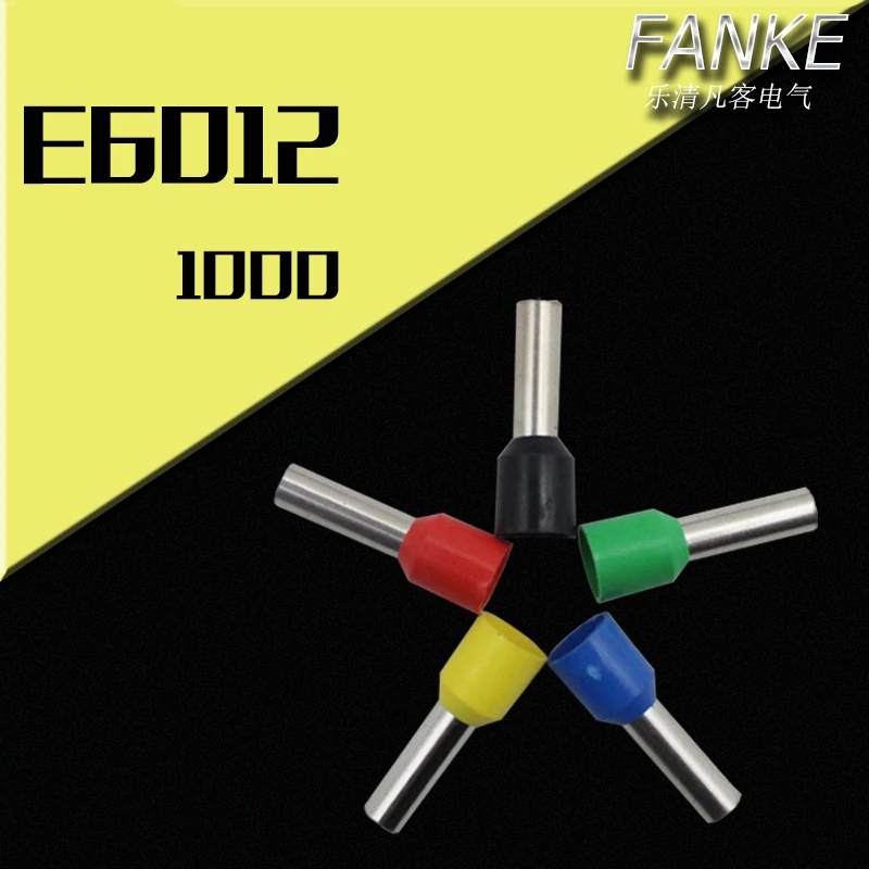 1000 Φ E6012 шнур, предварительно изолированные клеммы, соединители для проводов, зажимные наконечники для 6,0 мм2 AWG12, 8 мм, штырьковые длинные латунные трубки