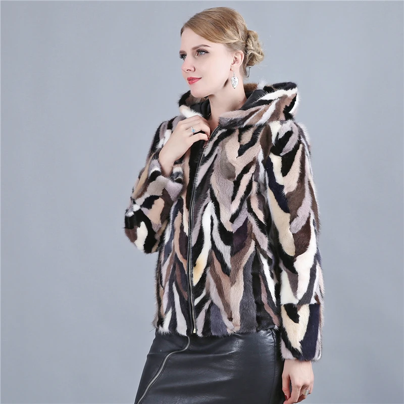 Натуральный мех норки модные пальто узкого кроя из натуральной кожи простая