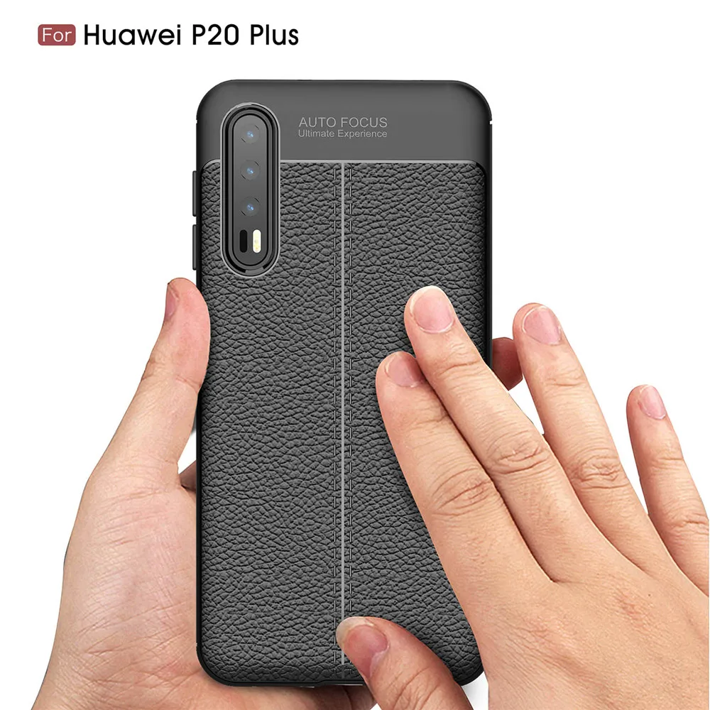 For Huawei P20 Plus Lite Hybrid Soft Matte Skin Litchi Texture Case Shockproof Bumper Business Cover Nova 3E P11 |