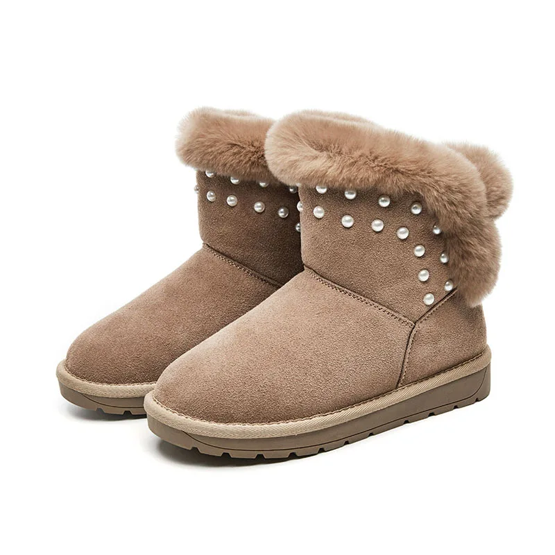 Beige Кожаные зимние сапоги женская обувь на плоской подошве Новые повседневные Бархатные студенческие туфли из хлопка H-8806 - Цвет: Beige