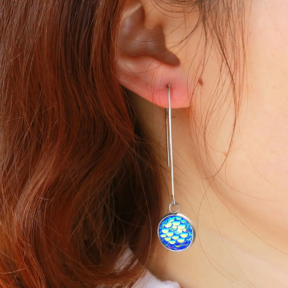 Женские полимерные серьги подвески Русалочка 8 цветов из нержавеющей стали с