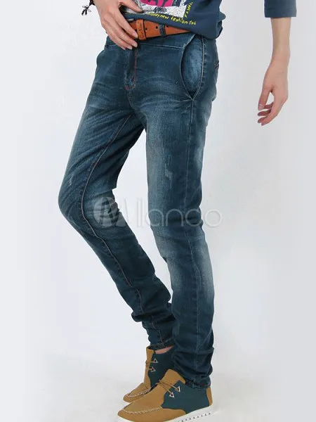 new 2014 famous brand designer Fashion Blue Pockets Solid Color Cotton Skinny Men's Jeans|fashion maternity jeans|fashion bindersjeans organic |