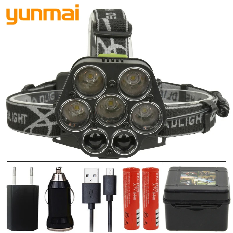 Налобный фонарь yunmai 2507 3500LM светодиодный с зарядкой от Micro USB 5 * T6 + 2 XPE портативный