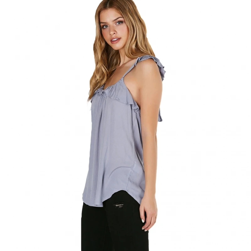 HDY Haoduoyi 2020 Fashion Sweet Ruffles Patchwork Women Tank Backless O-neck Brief Lady Tops Casual Purple Female Summer T-shirt | Женская