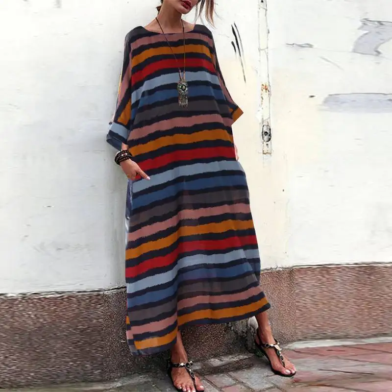 961 Red ZANZEA женское платье макси размера плюс длинное Vestidos женское платье с принтом s богемное платье в полоску летний сарафан платье для пляжной вечеринки - Цвет: 961 Red