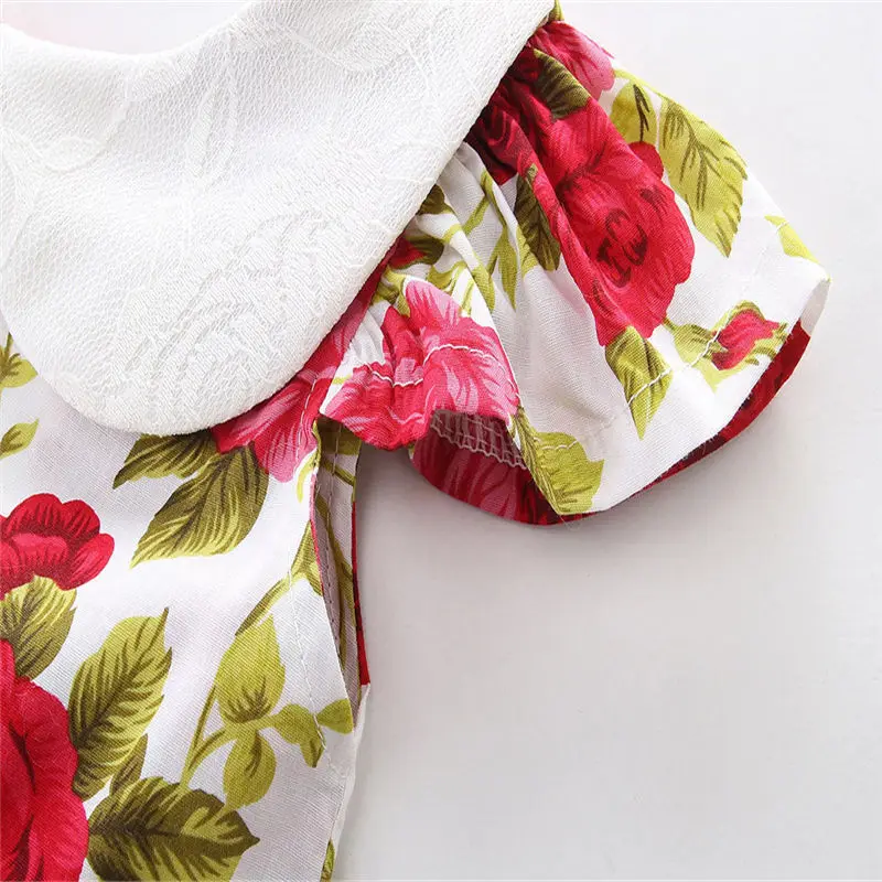 2017 New Trendy Flower baby Girl Summer Dresses Toddler Kids Princess Dress Headband Ruffle Party Floral Clothes Set | Детская одежда и