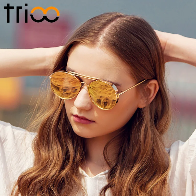 Солнцезащитные очки TRIOO в стиле стимпанк круглые люнет зеркальные