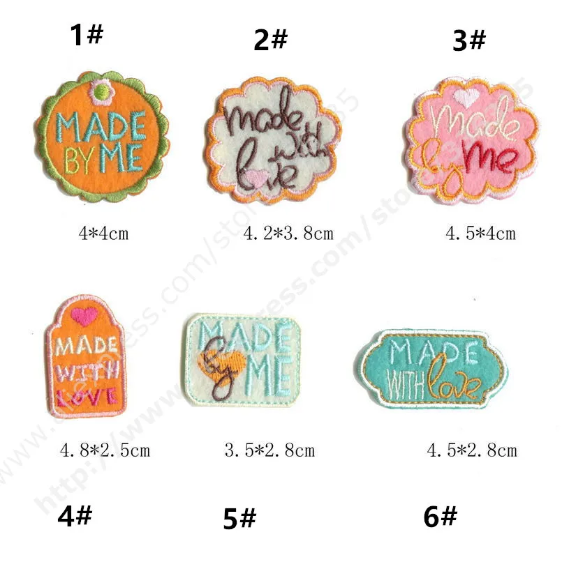

Free Shipping mixed 24 pcs 6 styles "made with love, made by me" Embroidered patches iron and sew on Applique XP accessory