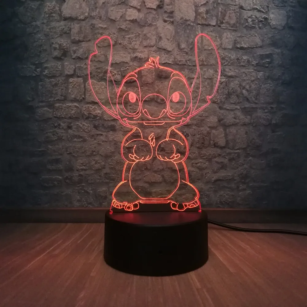 3D светодиодный светильник с мультипликационным принтом Kawaii Stitch 3D светодиодный светильник RGB светильник ing 7 цветов для спальни настольный ночник Рождественский Декор Детский подарок