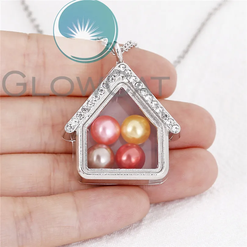 Стразы медальон домик кулон 50 см стальная цепочка плавающий Магнитный живой