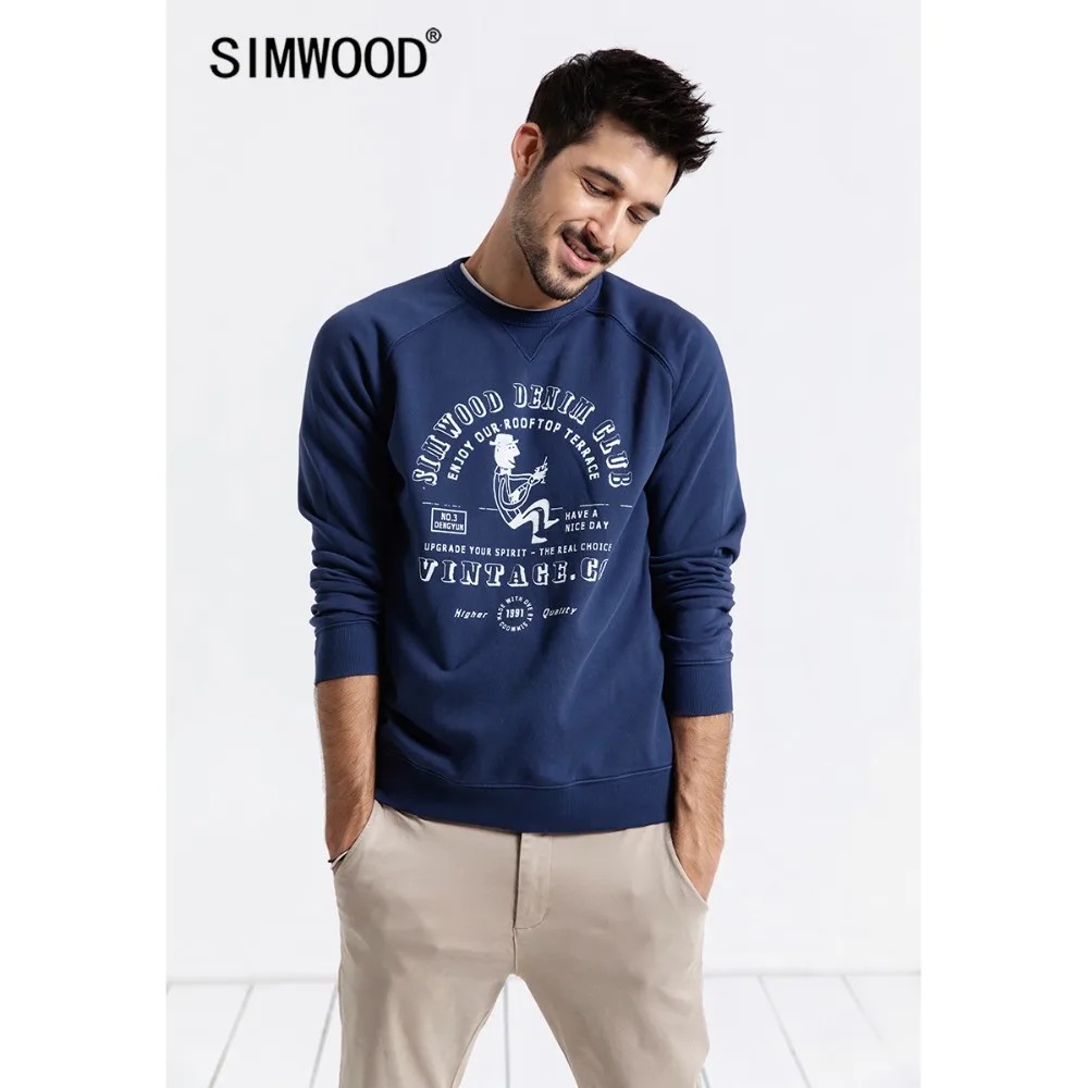 Мужское худи с мультяшным принтом SIMWOOD модный свитшот высокого качества из 100%