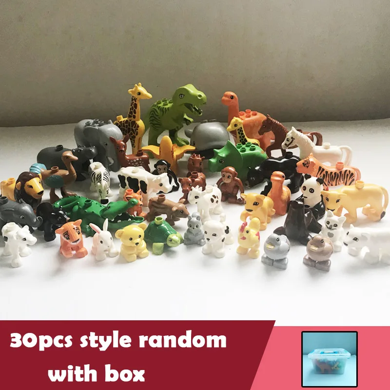 30 шт./лот, Duplo, животные, зоопарк, большие строительные блоки, детские игрушки, Лев, жираф, динозавр, сделай сам, совместим с кирпичом, детские подарки