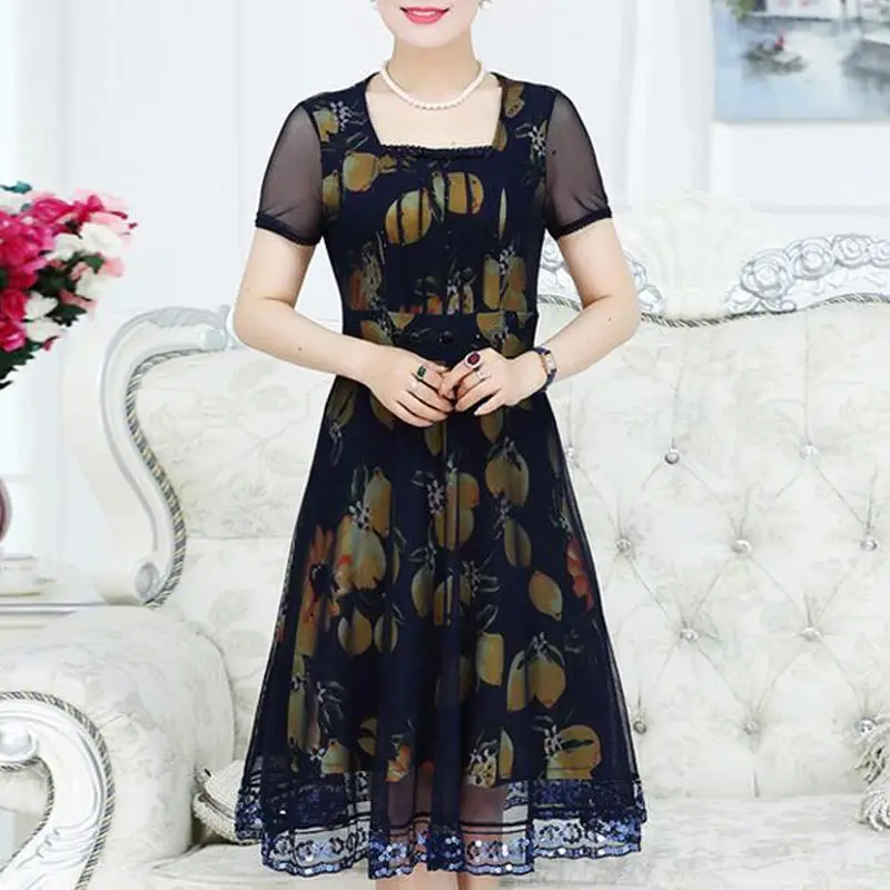 Женское платье-трапеция с коротким рукавом шифоновое Сетчатое мини-платье |