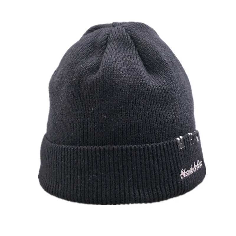 black Шерстяные шапки, вязаные мужские зимние шапки, шапки Skullies Bonnet, Зимние головные уборы для мужчин и женщин, Теплые Мешковатые шапки из флиса для спорта на открытом воздухе - Цвет: black