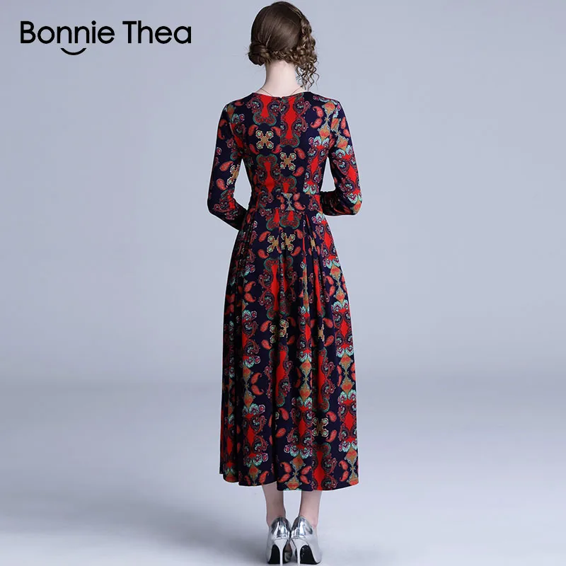 Женское платье с цветочным принтом Bonnie Thea Осеннее Элегантное Длинное винтажное