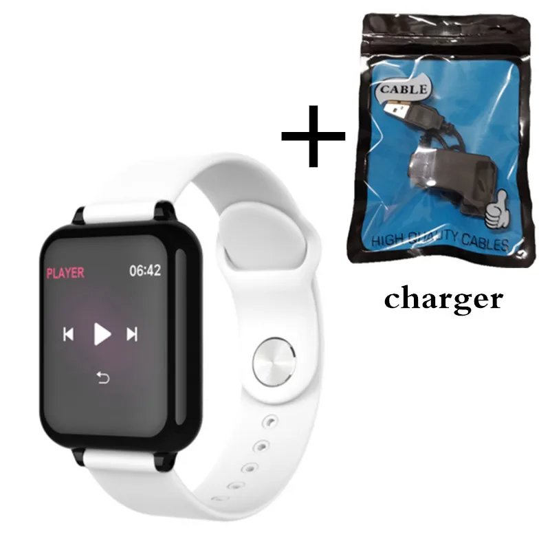 white and charger Умные часы B57, водонепроницаемые, пульсометр, кровяное давление, несколько видов спорта, умный Браслет, женские часы, мужские умные часы - Цвет: white and charger