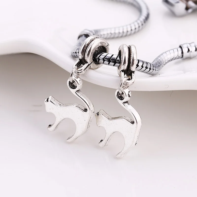 Тибетские серебряные металлические животные бусины кошка Fit Pandora амулеты DIY