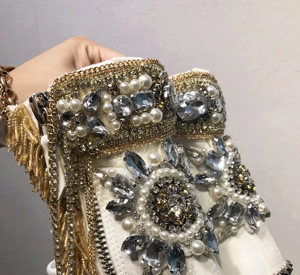 white heel 6cm Блестящие роскошные ботинки до середины икры с кристаллами; ботинки в байкерском стиле, визуально увеличивающие рост, из парусины, с золотой бахромой; повседневная женская обувь - Цвет: white heel 6cm