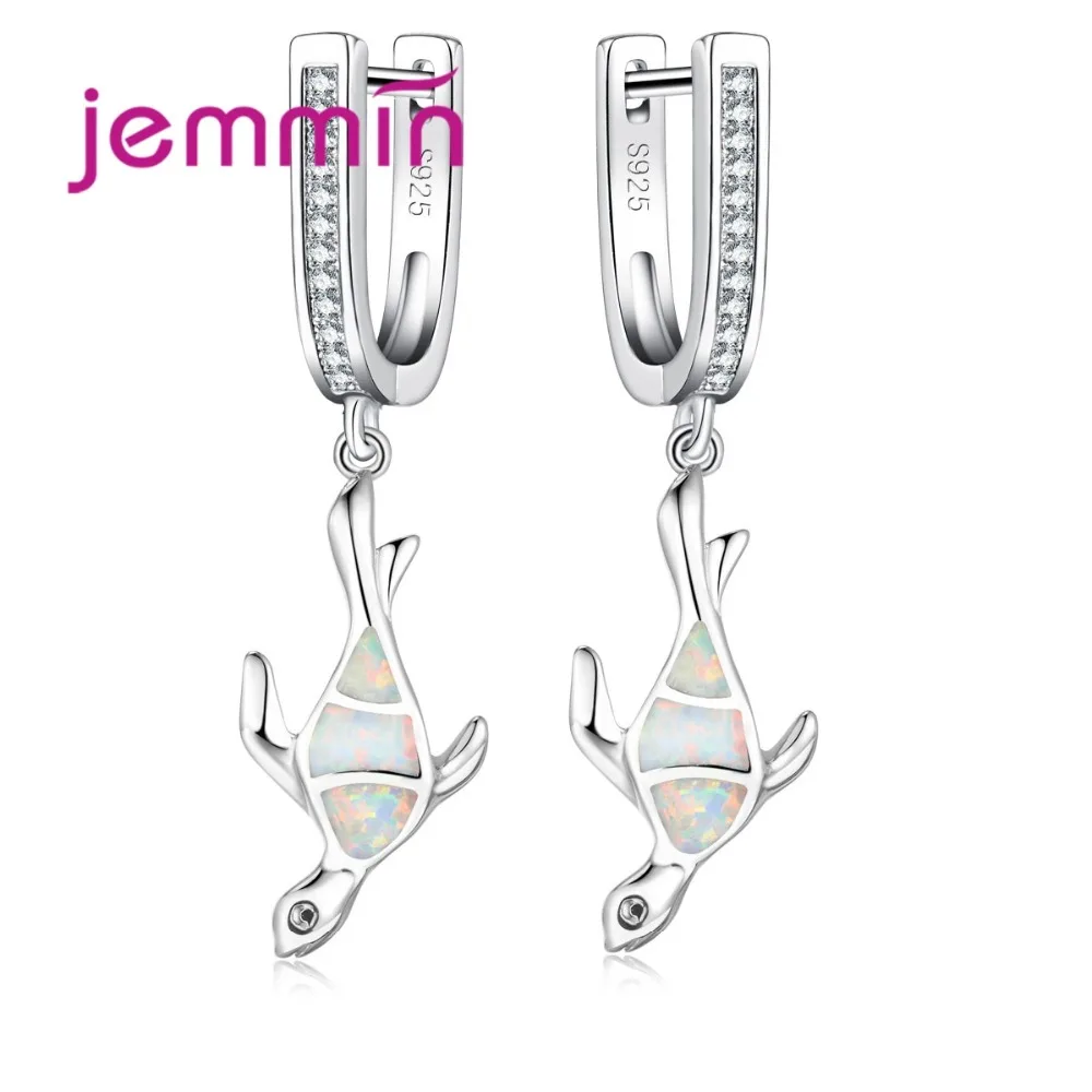 Милые серьги в виде рыб с белым огненным опалом вечерние подарок на день рождения