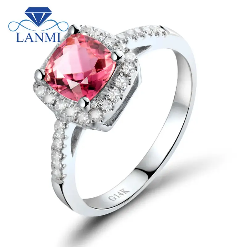 Модные обручальные кольца из белого золота с бриллиантами и розовым турмалином 6