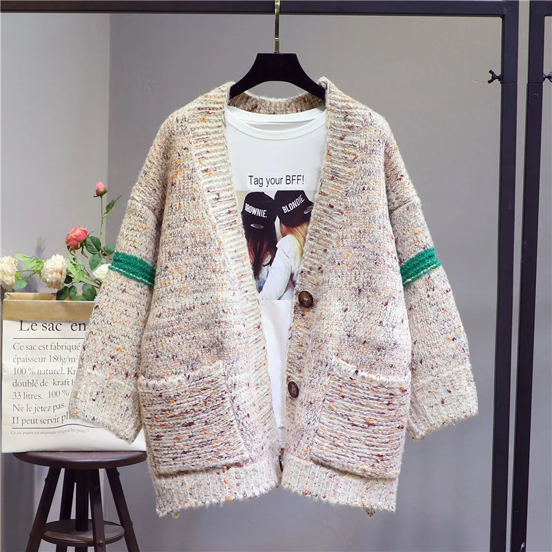 2018 New Autumn Winter Women's Thickened Sweater Female V Collar Long Sleeve Knitted Cardigan Jacket Loose Coat Knitwear |