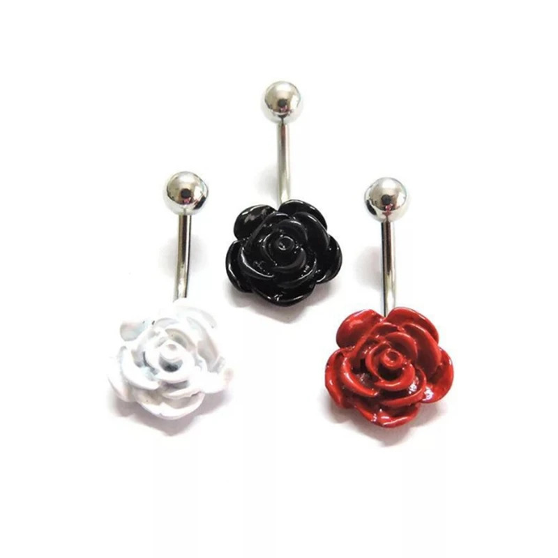Retro New Style Surgical Steel Dangle Navel Rings Rose Flowers Bars Fashion Women Belly Button Ring Piercing Body Jewelry |