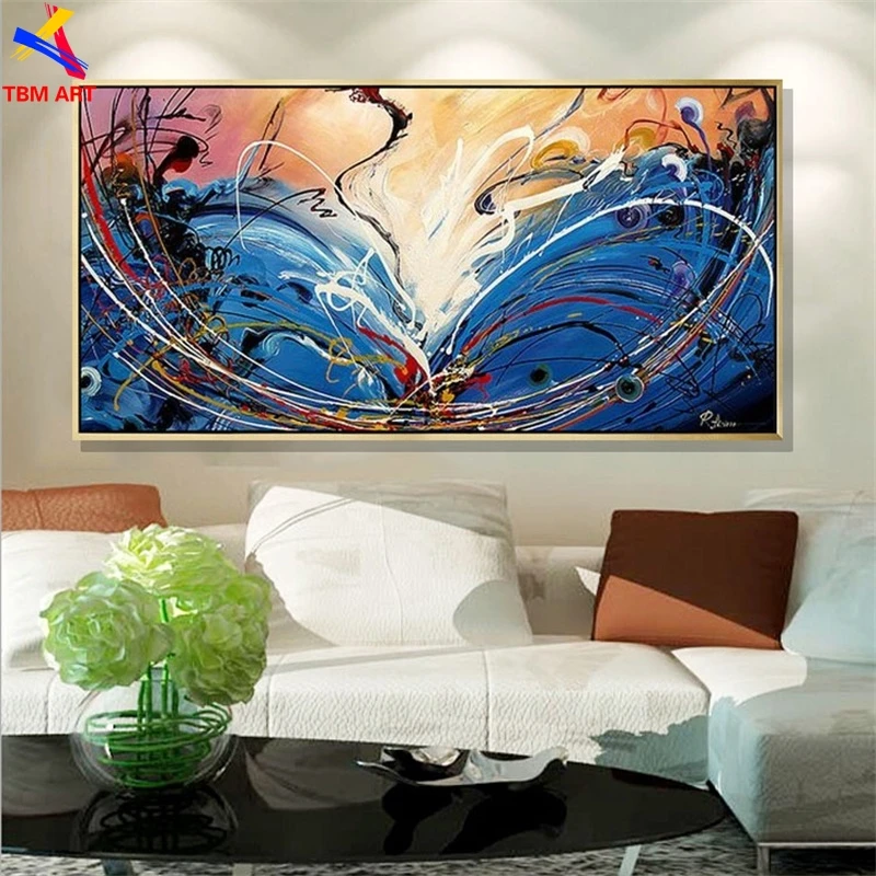 Синий цвет большая картина Ручная роспись Современная абстрактная маслом на