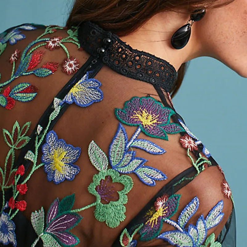 Женское Сетчатое платье с цветочной вышивкой коротким рукавом лето 2020 - купить по