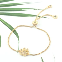 luxury cz white zircon cat dog paw charms bracelet adjustable link chain women bracelets bangles for women jewelry accessories