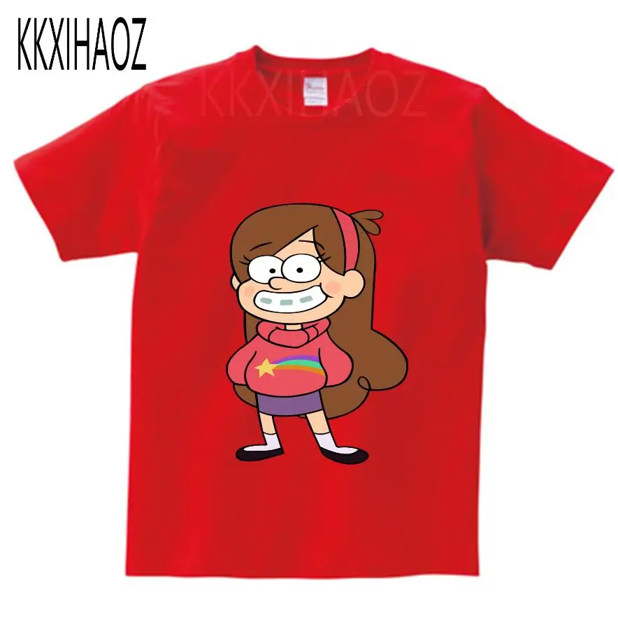 red childreT-shirt Милая Детская рубашка детские футболки с принтом «Гравитация Фолс», «тайна» Летние повседневные футболки для мальчиков и девочек, модная детская футболка Kawai для девочек - Цвет: red childreT-shirt