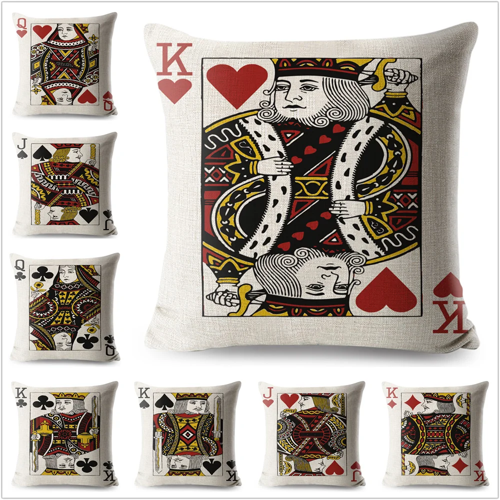 

Poker King Queen and Jack Pillow Case Decorative Printed Cushion Cover for Sofa Home Children Room 100% Polyester Pillowcase