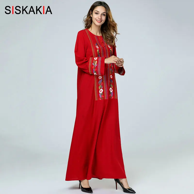 Женское длинное платье Siskakia красное этническое Платье макси с цветочной
