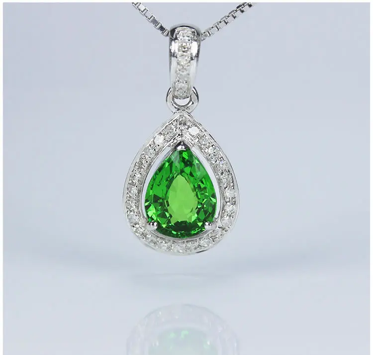 Simffvn кластера 18 К Белое золото круглая огранка 1.2ct зеленый цаворит кулон Юбилей