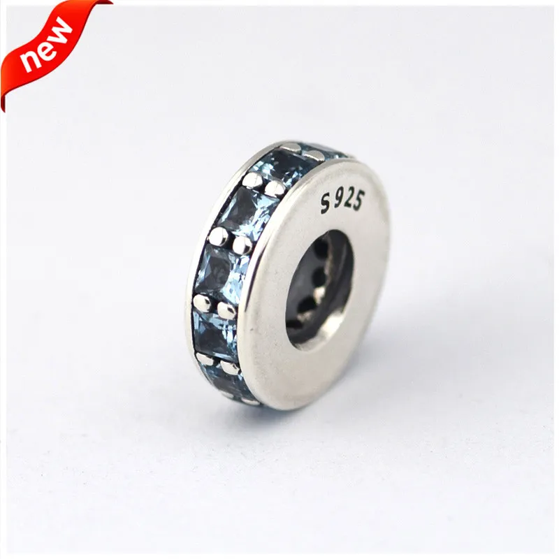 Подходит для Pandora Braclets Eternity Charms с небесно-голубым кристаллом 100% серебряные бусины